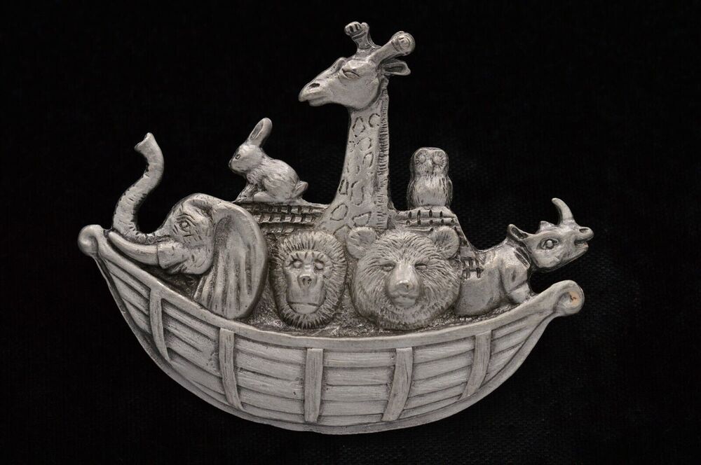 Spoontiques Pewter 2007 Signed Statement Pin Brooch Animals Noah's Ark Y2K BinAC